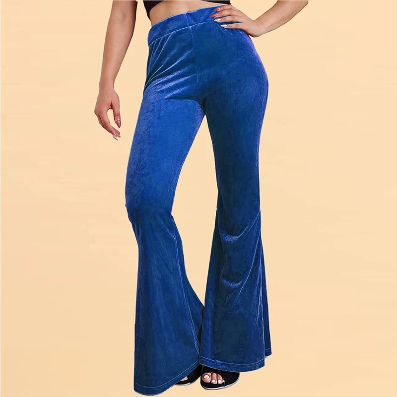 Women Velvet Fitting Flared Trousers Stretch Bell-bottoms Pants