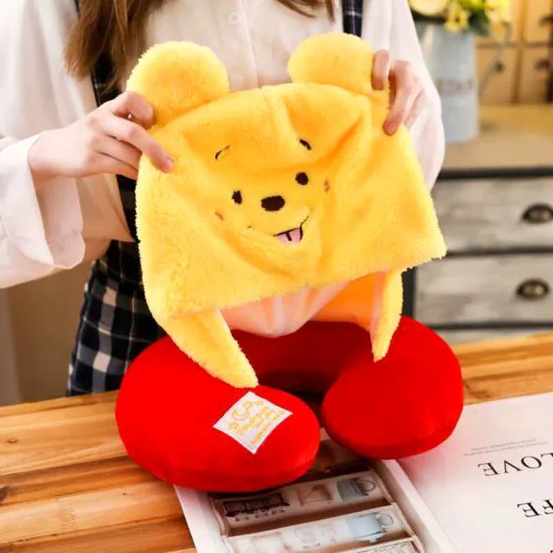 Disney Stitch Winnie Cartoon Soft Hooded U-Shape Pillow Travel Pillow Plus Hat Cushion Soft Nursing Adult Kids Pillow Gift 6