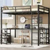 Full Size Loft Bed with Desk and Storage Shelves Industrial Style Heavy Duty Loft Bed Kids Teens Full Size L-Shaped Desk and 6 1