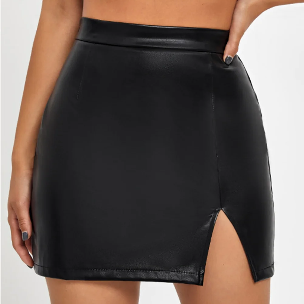 

Skirt Polyester Pu Leather Sexy Womens Slight Strech Solid Color Wet Look High Waist All Season Club Party Bodycon