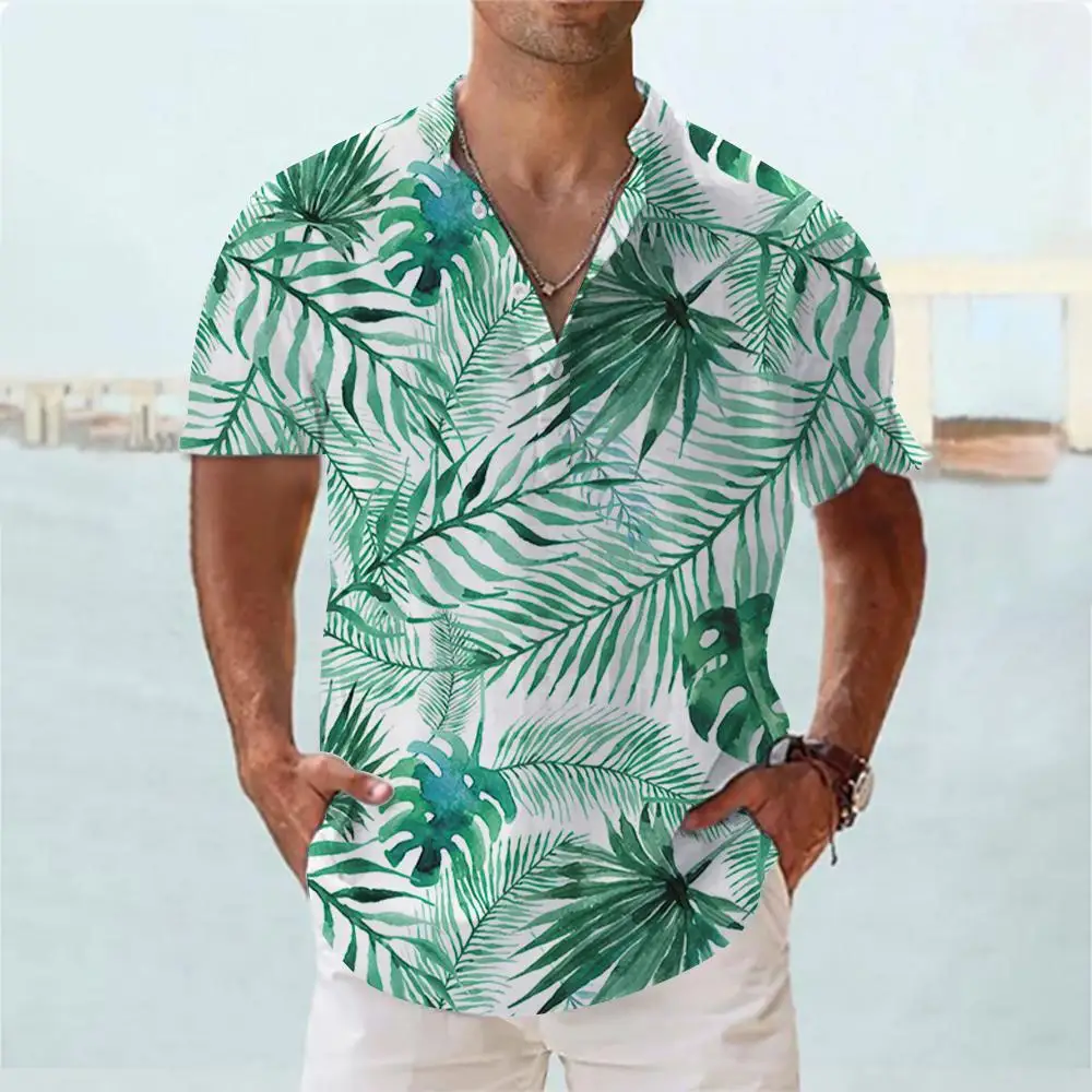 

Fashion Hawaiian Shirt For Men Coconut Tree Graphic Clothing Oversized Short Sleeve Top Vacation Apparel Casual Men Henley Shirt