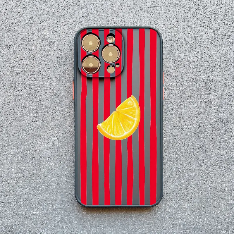 Retro Lemon Pink Blue Striped Shockproof Phone Case Cover