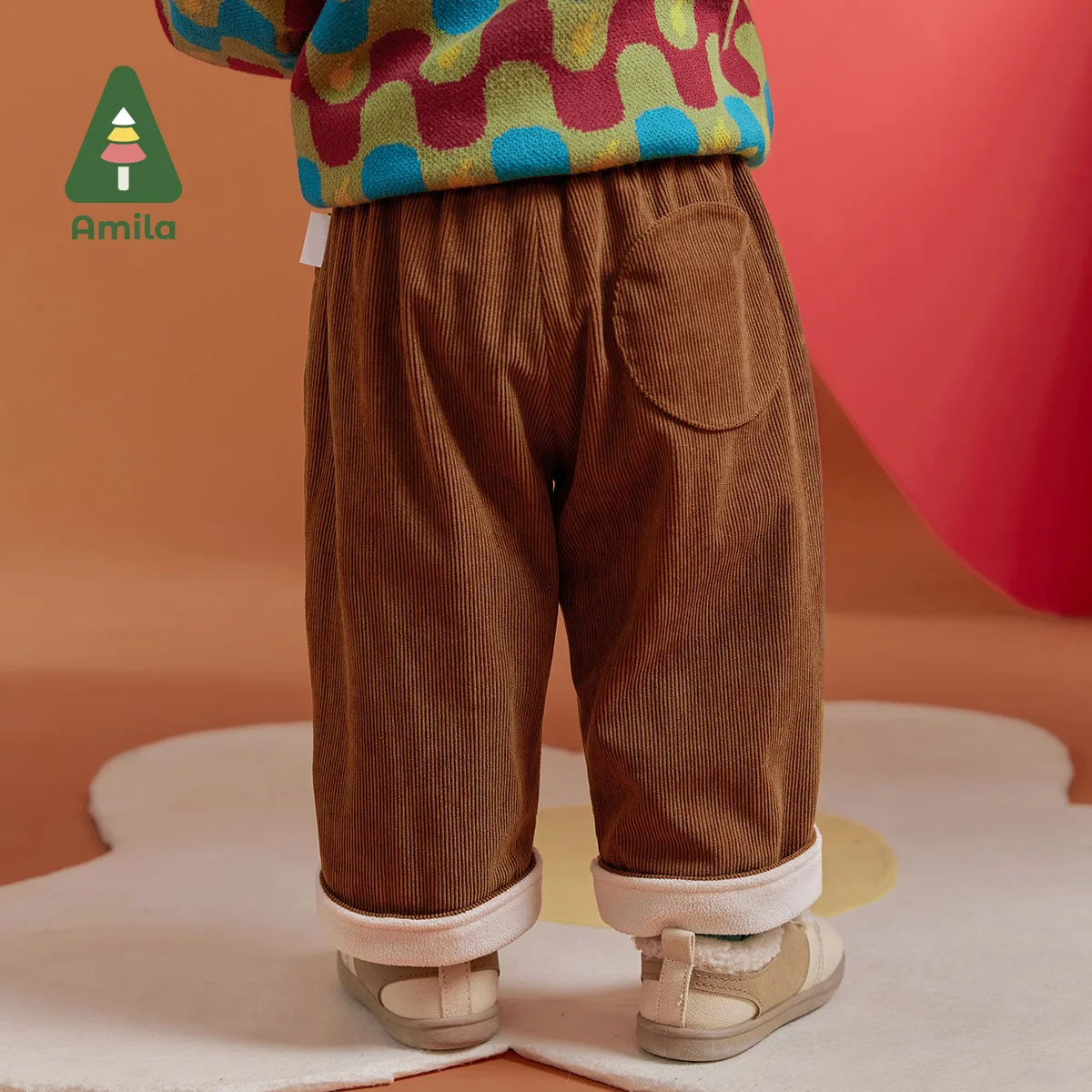 Amila Baby Children Casual Pants 2023 Winter New Multicolour Fleecing Soft Cosy Warm   Baby Clothing