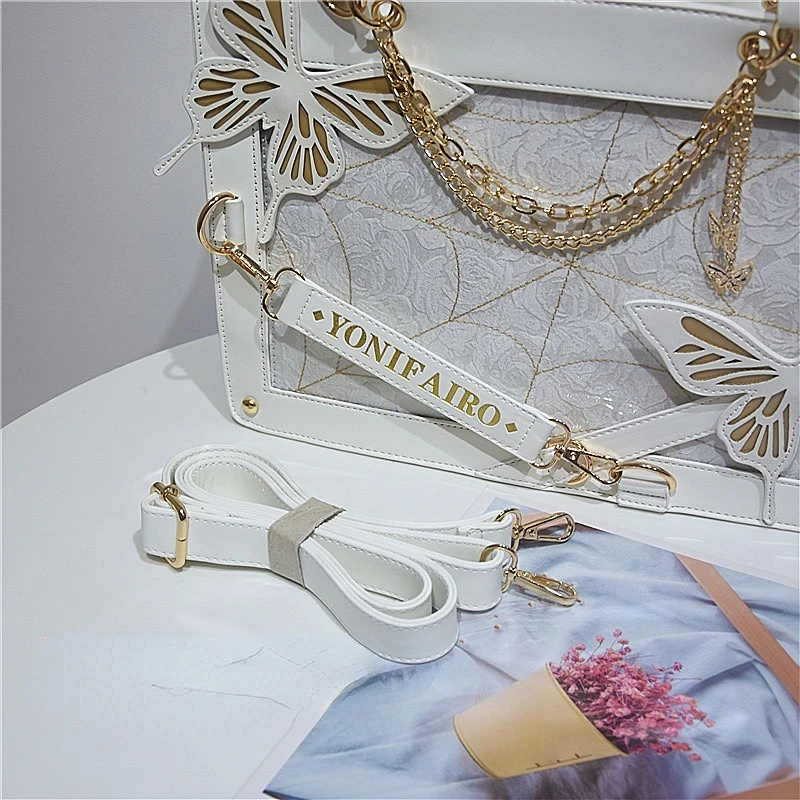 Borse a tracolla con catena a farfalla Sweet Y2k Lolita Borsa gotica alla moda Haruku Ita Borse trasparenti da donna chic giapponesi_voghion.com
