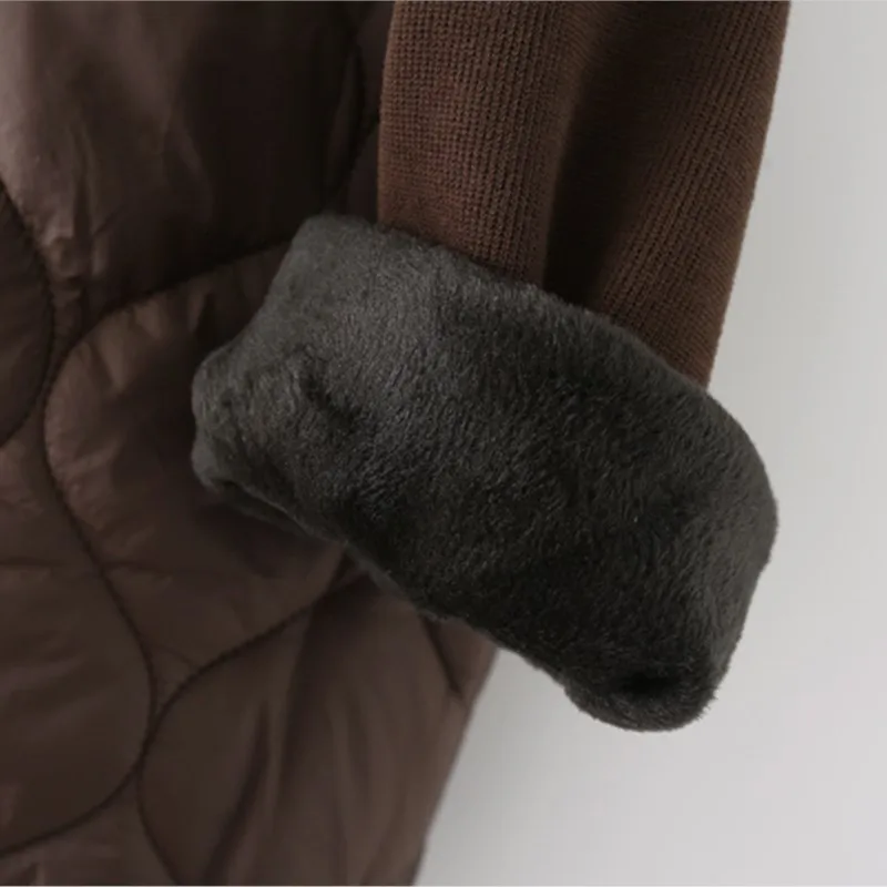 Women's Velvet Sleeve Splice Down Padded Coat, Loose Hooded Jacket, Warm Wadded Jacket, Casual Clothing, Plus Size, 5XL, Winter