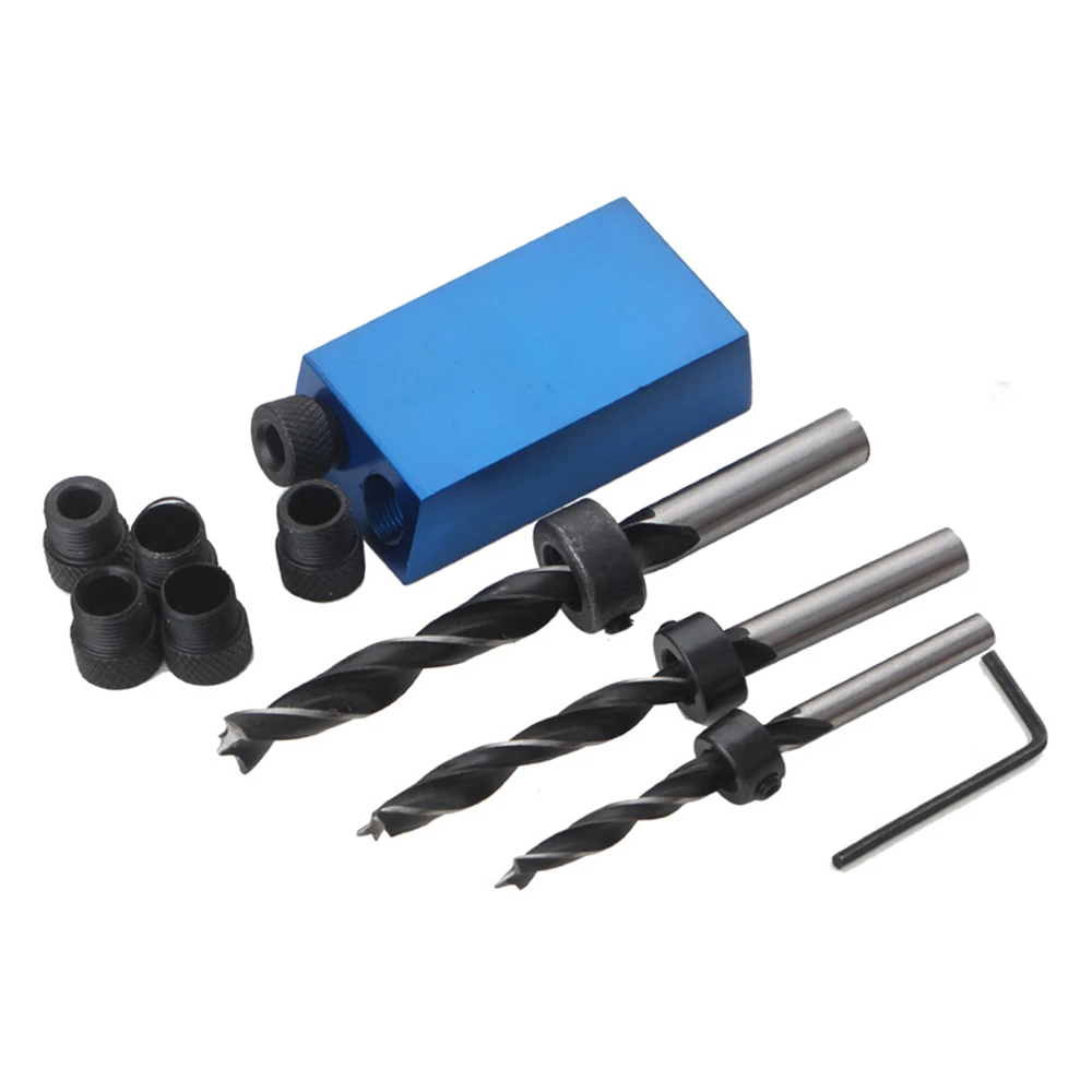 14pcs Woodworking Inclined Hole Locator Pocket Hole Fixture 15 Degree Inclined Hole Positioning Clip 6/8/10mm Drill Bit Fixture