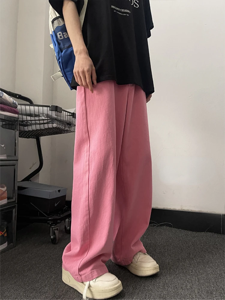 Baggy Pants Pink Denim Men Mens Pink Denim Pants Loose Straight