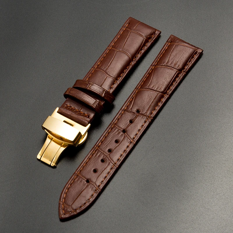 Elegant Calf Genuine Leather Alligator Grain Watch Strap with Butterfly Buckle - Multiple Sizes Available