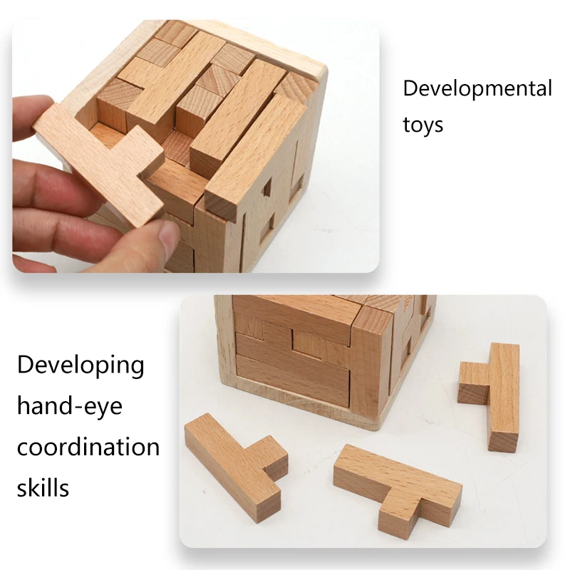 Puzzle 3D Cubo Di Legno Rompicapo, Gioco Di Logica E Intelligenza Per Bambini, Dimensioni 7x7x7 Cm, Sfida Mentale