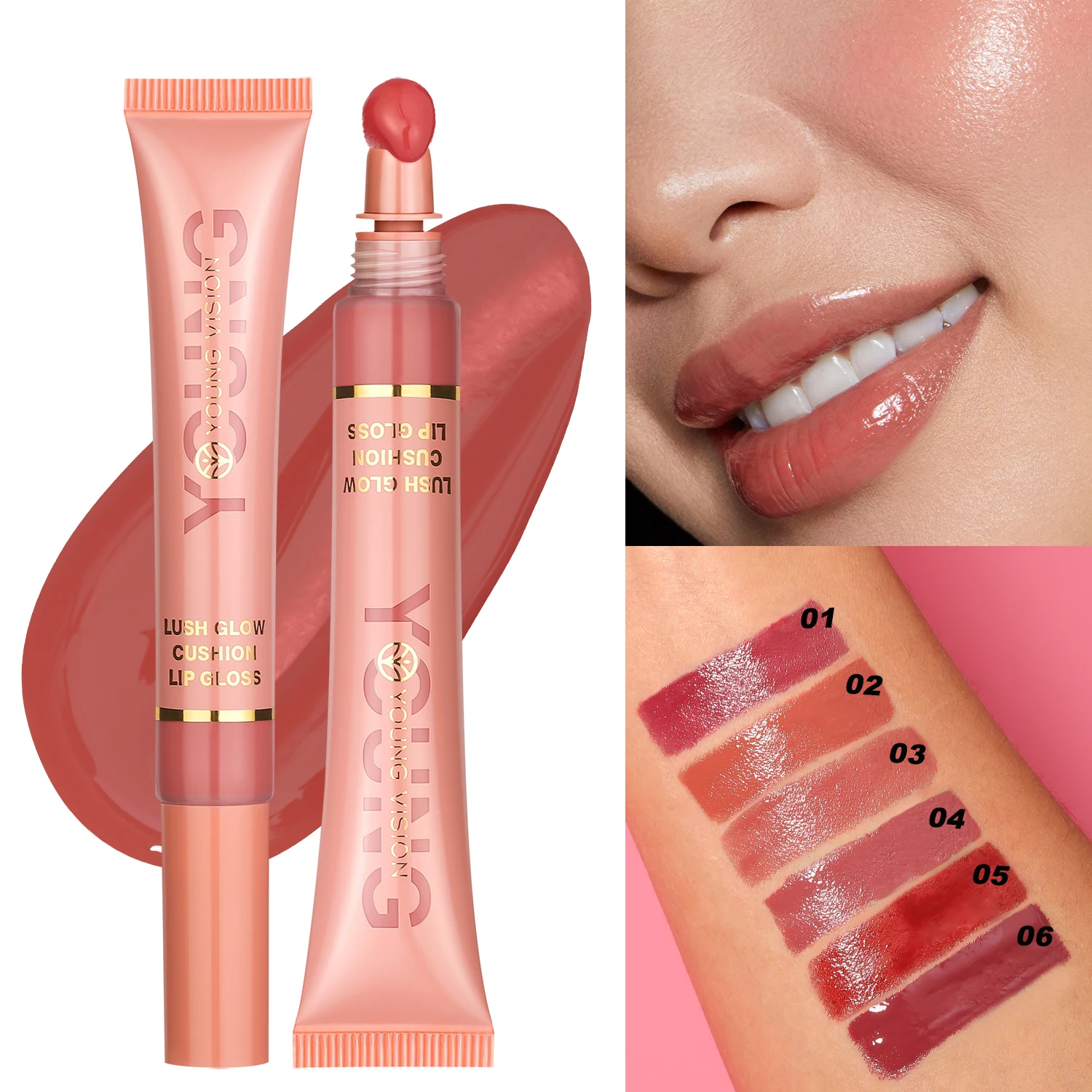 6 color Liquid Water Lip Color Plush Brush Head Squeezing Moisturizing Glaze