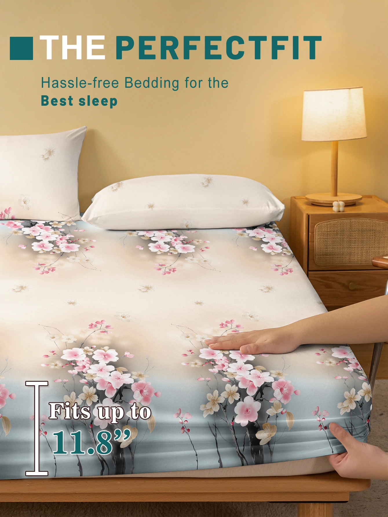 1 Simple modern Plant Flower printed matte Fitted Sheet, bedroom printed bed cover, bedding (excluding pillowcases) 3