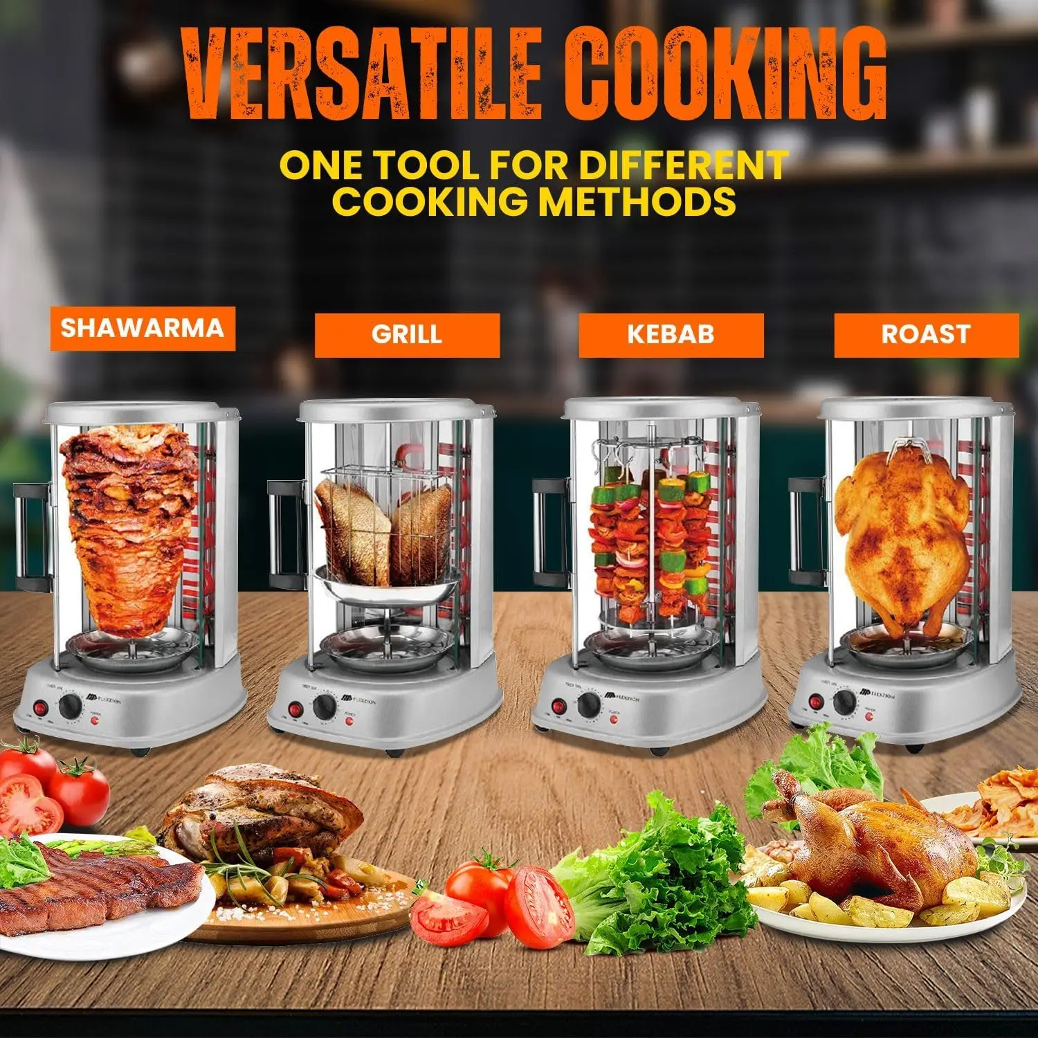 Vertical Rotisserie Oven Grill - Machine Kebab Electric Cooker Rotating Oven, Stainless Steel Roast 6