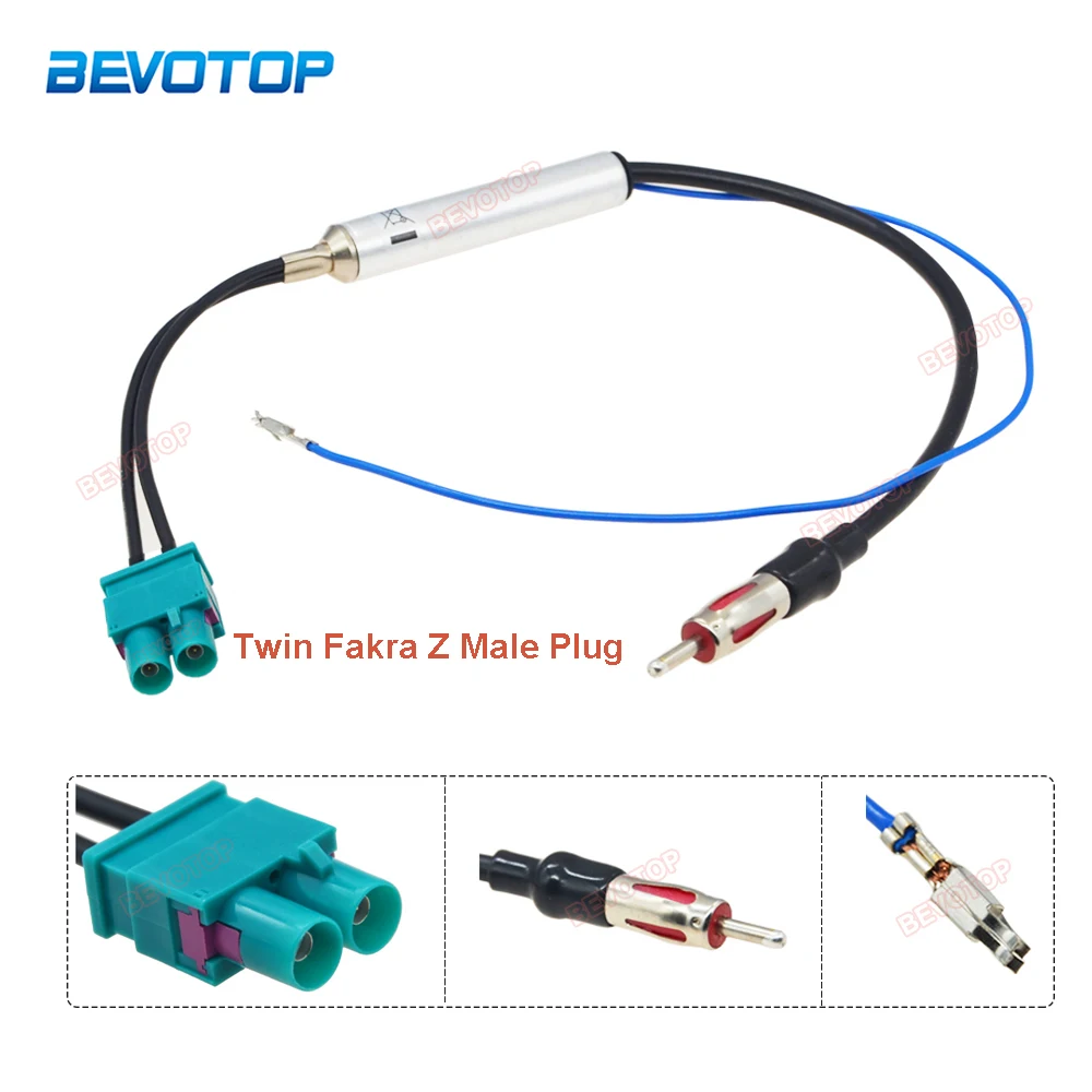 

1Pcs Twin Fakra Z Male Plug to DIN Male Car Radio Antenna AM/FM Audio Radio Signal Amplifier RG174 Cable for VW Audi Skoda