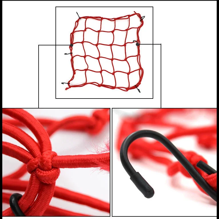 Motorcycle Cargo Net Motorcycle Bungee Net Motorcycle Luggage Net 40x40cm Motorcycle Luggage Net Helmet Mesh 6 Hooks Hold Down Fuel Tank Network Web Travel Goods Bag Storage Cargo Sorting Net