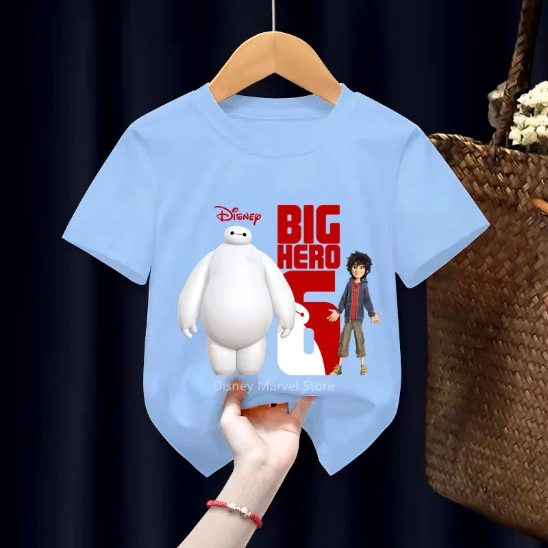 2024 Summer Disney Big Hero 6 T Shirt Kids Boys Girls Short Sleeve Tee Shirt Kids Clothes T-shirts Children Baymax 6