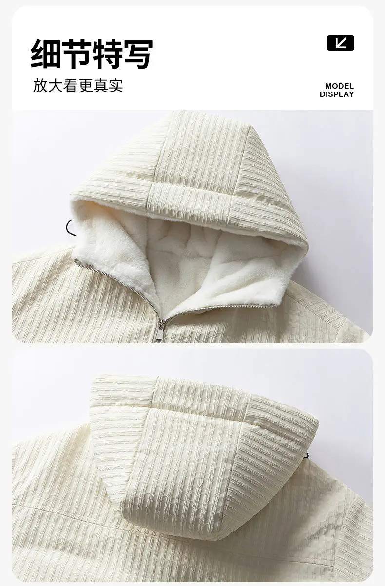 Übergroße M-8XL-Fleece-Liner-Jacken mit Kapuze, 2025, Herbst-Winter, für Herren, einfarbig, warm, Plüschmantel, Oberbekleidung, lockere, winddichte Oberteile – Detail 16