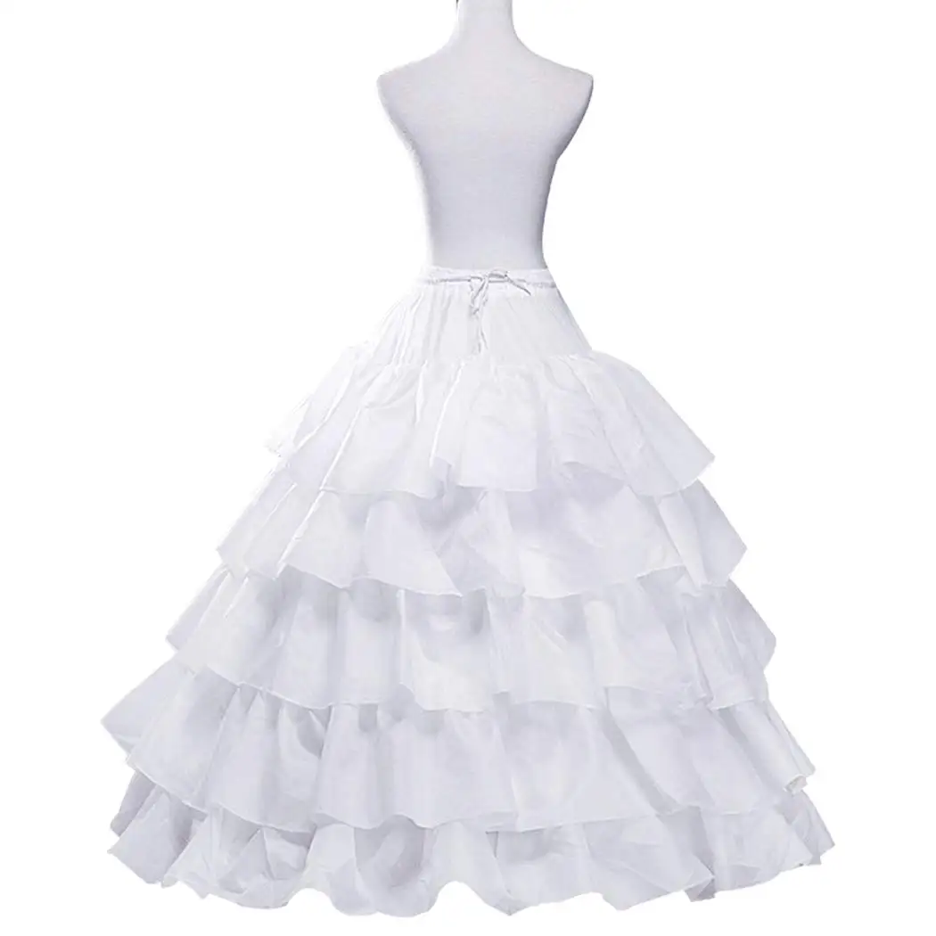 

White Waistband 4 Hoops 4 Layered Ruffles Wedding Petticoat Ballgown Slip Crinoline Underskirt Slips Underskirt for Women