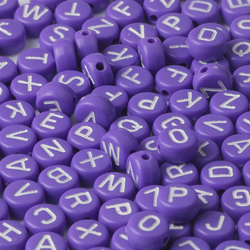thumbnail image 1 of 100/200/300/500PC Cuentas acrílicas con letras blancas mixtas Cuentas planas redondas del alfabeto para hacer joyas Pulseras y collares hechos a mano, 1 of 5