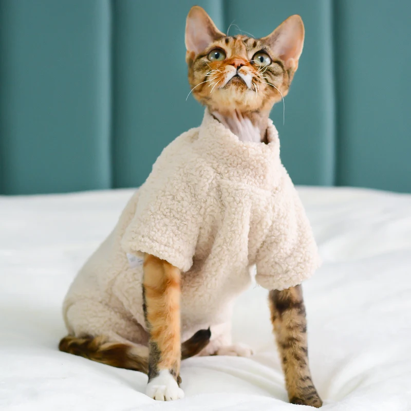 Devon Vex Winter Outwear 4 feet Coat Sphynx Cat Sweater Hairless Cat  Clothes Thickening Soft Double-side Fiber Sphynix Jacket