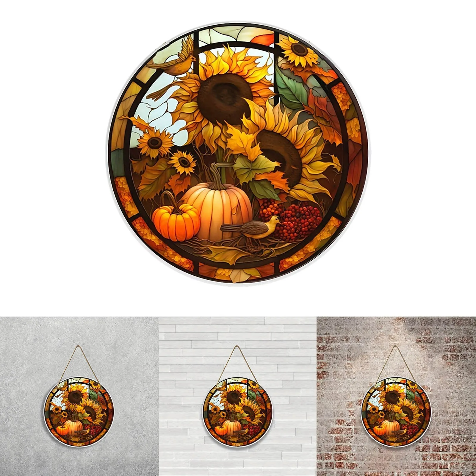 

Sunflower Printed Front Door Plaque Farmhouse Porch Sign Wooden Round Decorative Ornament For Wall Door Hanging Festive Decor