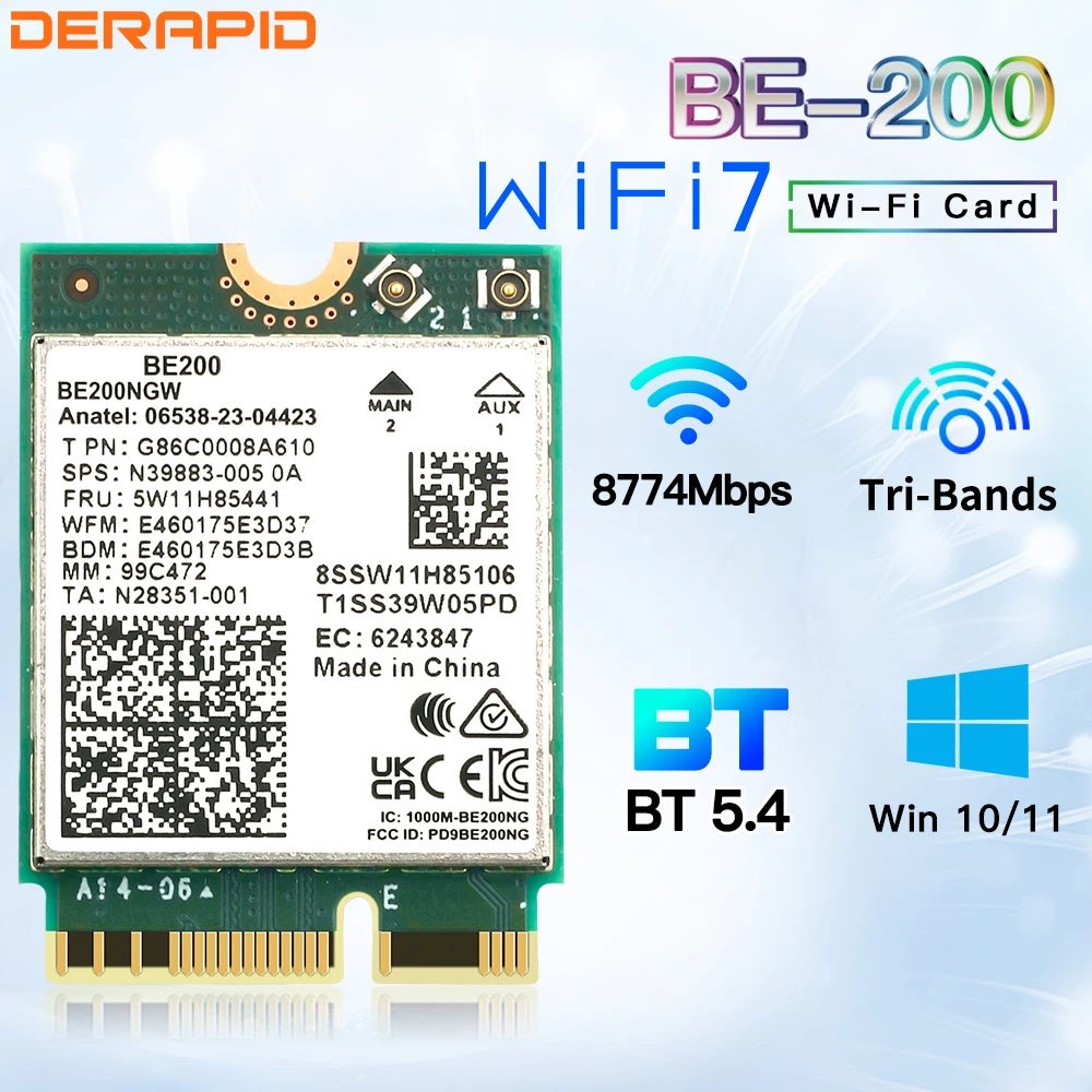 Adaptador sem Fio Bluetooth 5.4 Triple Band M.2 Ngff 8774mbps Desktop Laptop Antena Grupo Melhor do Que Ax210 Win10 11 Wifi7-be200