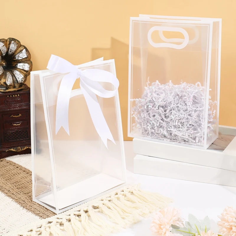6/12 stücke Transparente Handtasche mit Weißem Band Hochzeit Geschenk Süßigkeiten Verpackung Tasche Geburtstag Party Decor Kinder Baby Dusche decor – Detail 2