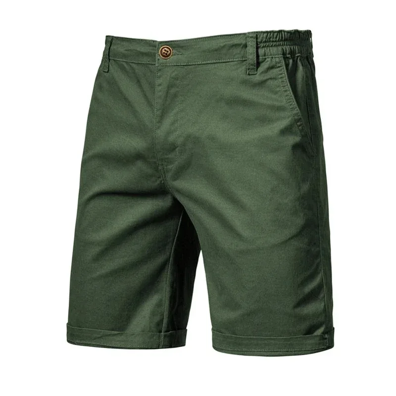 2024 New Summer Men High Quality Casual Business Social Elastic Waist 100% Cotton Solid Shorts 3