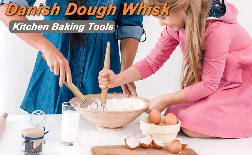 Description Picture 5 of itemDough Mixer Wooden Handle 430 Stainless Steel Bread Dough Whisk Bread Baking Bread Pastry & Pizza Dough Mixer Accessories Tools