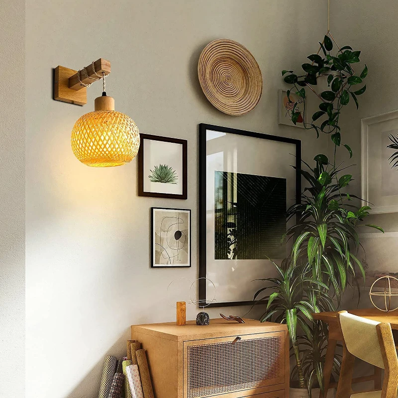 Bamboo Lantern Wall Lamp Natural Rattan WickerE27Chandeliers Hand-Woven Bamboo Room Decor Lampshades Wall Light Fixtures nordic led light led wall lamp wall light