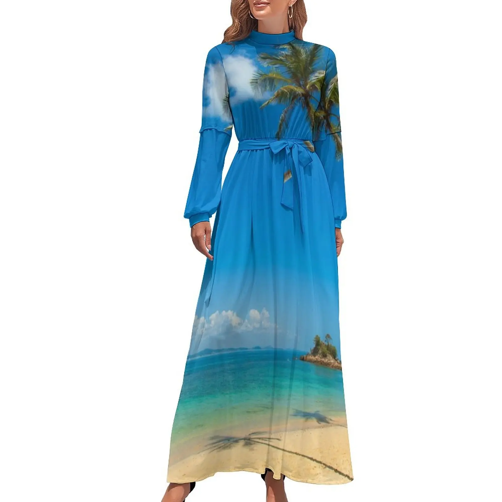 thumbnail image 1 of Vestido largo de palmeras tropicales, ropa de mujer, vestido de noche de verano para mujer, vestidos de verano para mujer 2024, 1 of 5