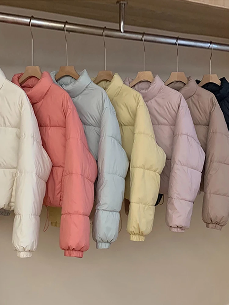 

Зимние Короткие пуховики из хлопка для женщин, женские куртки, простые теплые парки в Корейском стиле, однотонные пальто в стиле Харадзюку, 2023