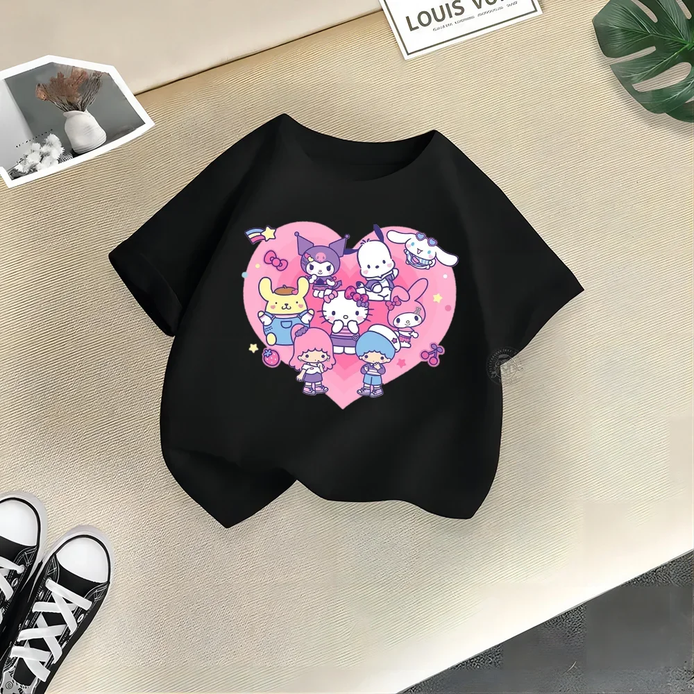 

Детская летняя хлопковая Футболка Kulomi, милая мультяшная футболка Sanrio для мальчиков и девочек, модная повседневная детская одежда для маленьких девочек