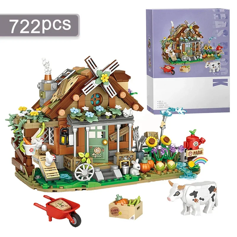 

Farm Model Mini Building Blocks Country House Ornaments Assembled Brick Toys Adults and Children Holiday Gifts Home Decoration
