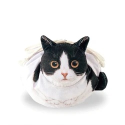 Adorable Cat Head 3D Makeup Bag with Drawstring Closure - Perfect Gift for Women Cat Lovers, Versatile Travel Cosmetic Organizer Pouch (Tuxedo cat)