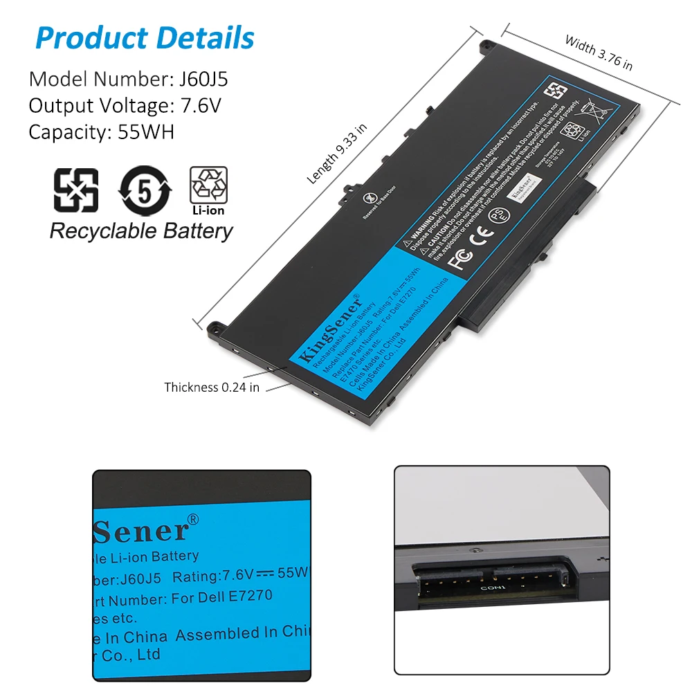 Kingsener-bateria de Substituição do Portátil J60j5 Dell Latitude E7270 E7470 J60j5 R1v85 Mc34y 242wd 7.6v 55wh Ferramentas Gratuitas - Imagem 3