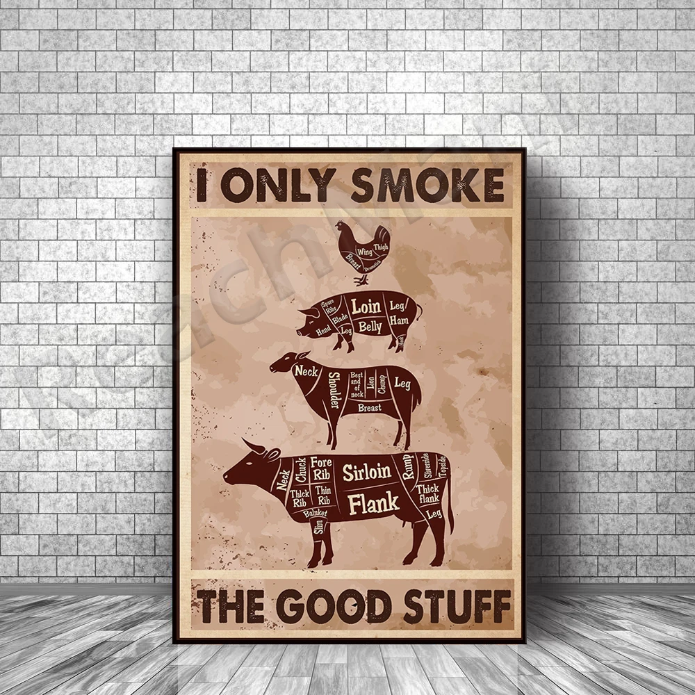 i smoke only good stuff BBQ poster, BBQ poster, butcher cut poster