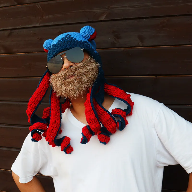 Cappello creativo a forma di polpo, autunno inverno, uncinetto, lana, calamaro, divertente, lavorato a mano, copricapo per Halloween, berretto per bambini, Helloween, papà_voghion.com