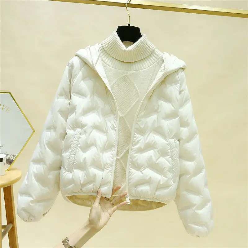 

Lightweight down Jacket Women's Short Small New Embossed Hooded New Winter White Duck down Warm and Slimming Coat