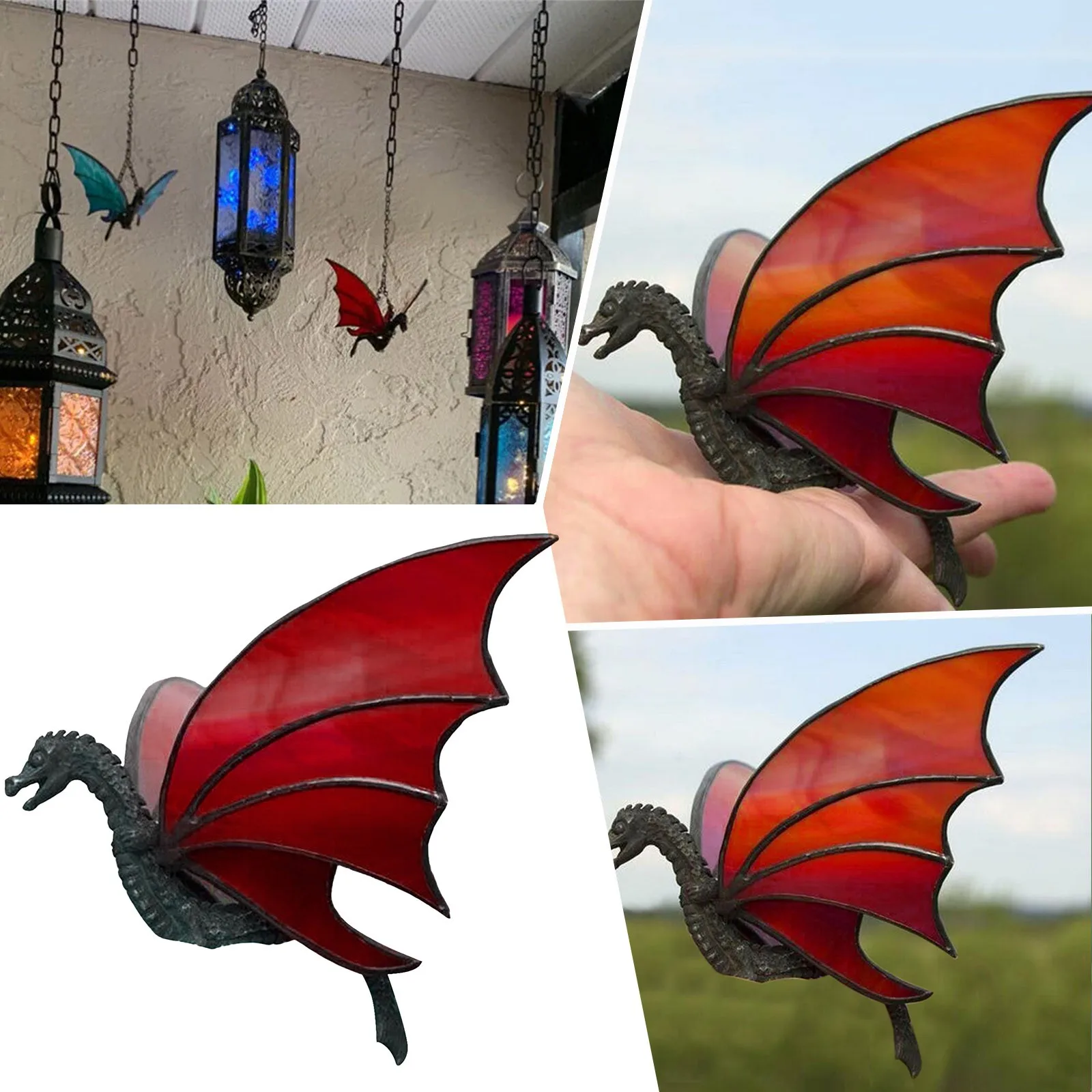 

Handmade Resin Dragon Hanging Ornament Stained Glass Sun Catcher Dragon Statues Garden Pendant Halloween Garden Home Decoration