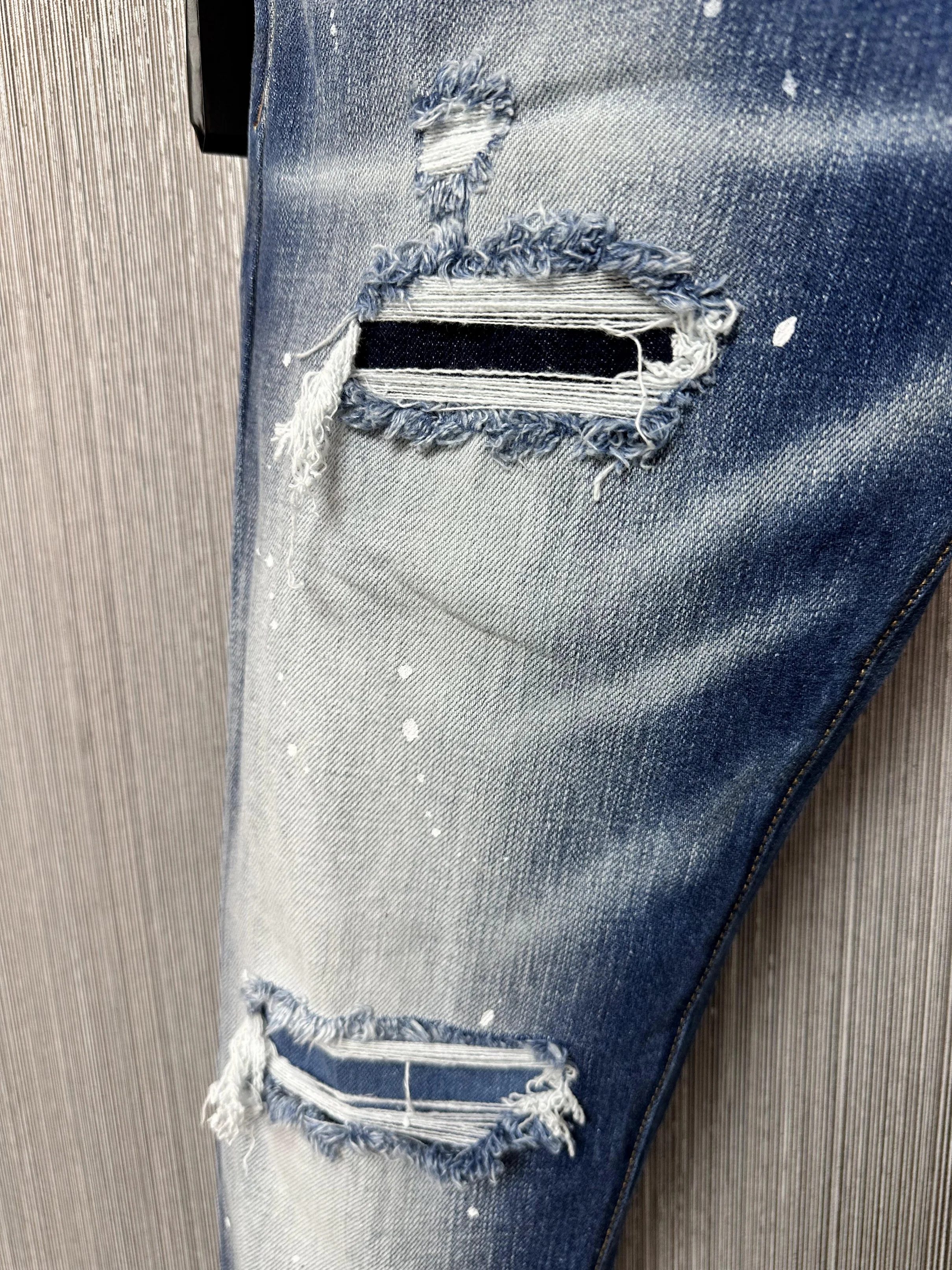 2024 Spring/Summer New Denim Pants Trendy Men's Washed Simple and Versatile Slim Fit Print Small Feet Blue D2 Jeans Men's