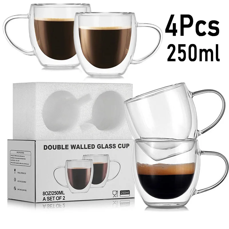 

Double Wall Glass Cup 2/4/6Pcs Heat-Resistant Coffee Cup Set Beer Tumbler Milk Mug Tea Mugs 150/350ml Transparent Drinkware Gift