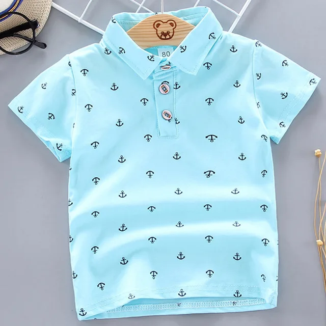 2022 Summer Baby Boys Polo Shirts Short Sleeve Anchor Lapel Clothes for Girls Odell Cotton Breathable Kids Tops Outwear 12M-5Y E