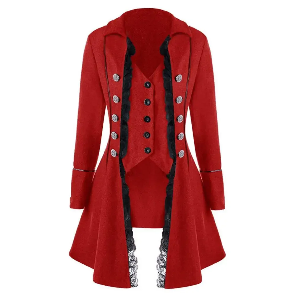 Women Jacket Coat Medieval Retro Lace Victorian Gothic Long Sleeve Button Tailcoat Steampunk Halloween Party Costume Clothing