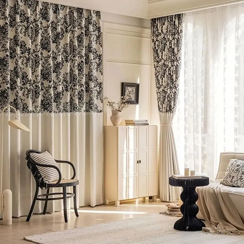 

1 панельная оконная занавеска для гостиной, спальни, черно-белая Цветочная занавеска