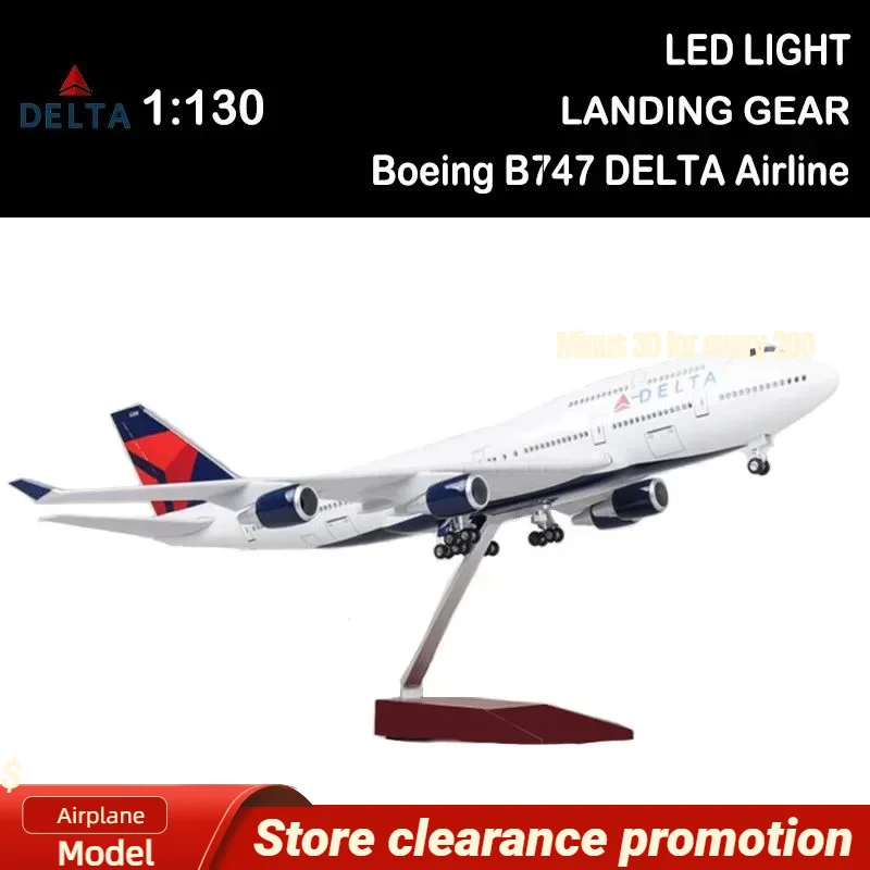1/150 47Cm Airplane Boeing 747 B747 Aircraft Delta Airline Model Light Wheel Diecast Plane Collection Airliner Toys Gift Show