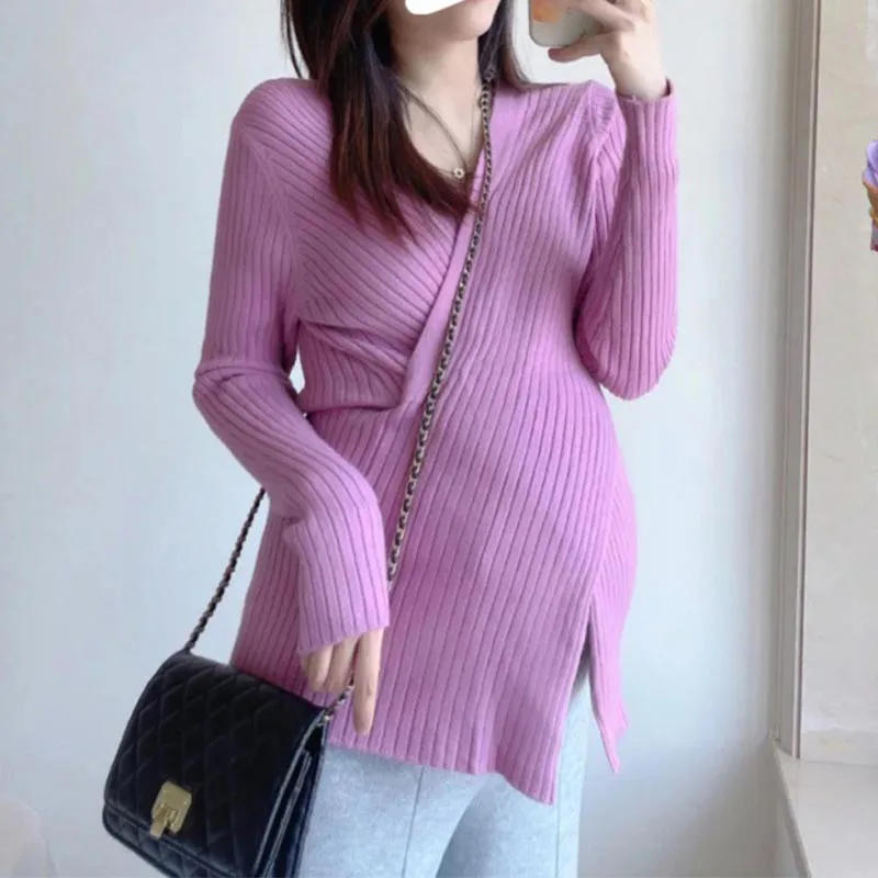 Maternity Sweater Autumn Winter Knitted Sweaters Loose A Line Splits Shirt Clothes for Pregnant Women Postpartum Pregnancy Tops