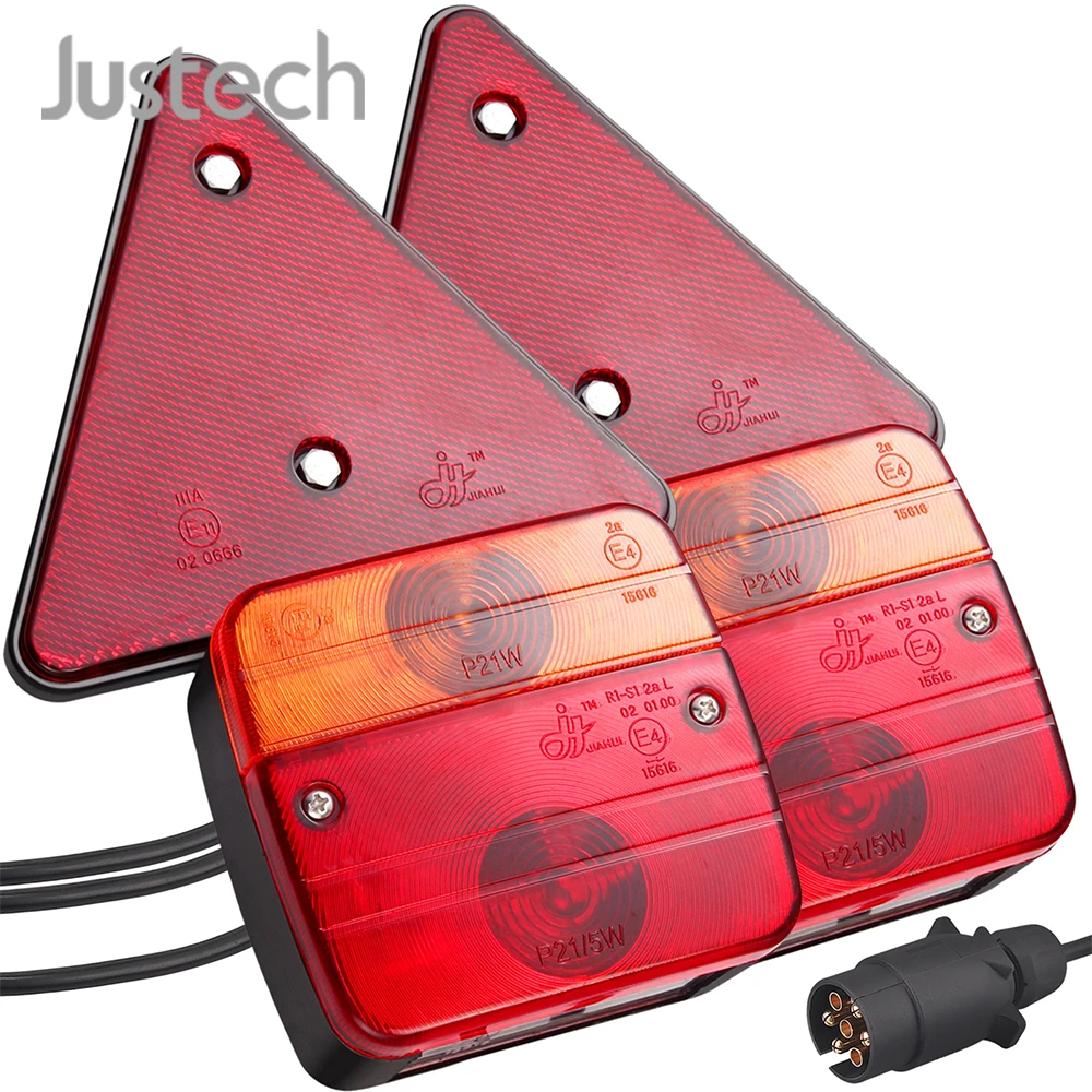 

Justech 2Pcs Rear Lights Wired Trailer Light Set 12V DC E-Marked Indicator Lights Brake Lights With 7.5m Cable & 7 Pin Connector