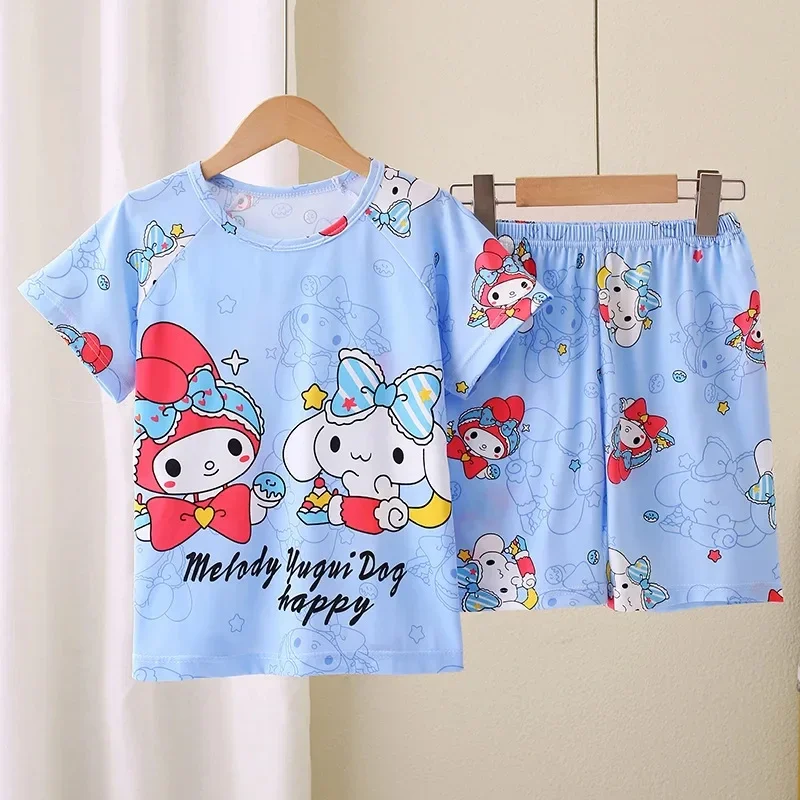 

2024 Summer Children's Pajamas Cute Sanrio Cinnamoroll Kuromi My Melody Milk Silk Sleepwear Girl Pijamas Sets Boy Homewear