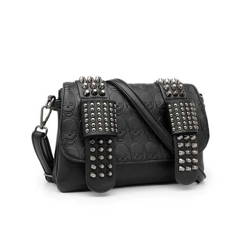 Women Rivet Skull Crossbody Bag New Fashion Casual Trendy PU Leather Shoulder Handbag for Ladies