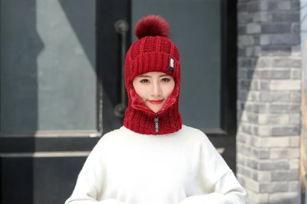 Lässige, winddichte Strickmütze aus Wolle, Nackenwärmer, verdickter Gehörschutz, warm halten, Bommelmütze für Damen – Detail 15
